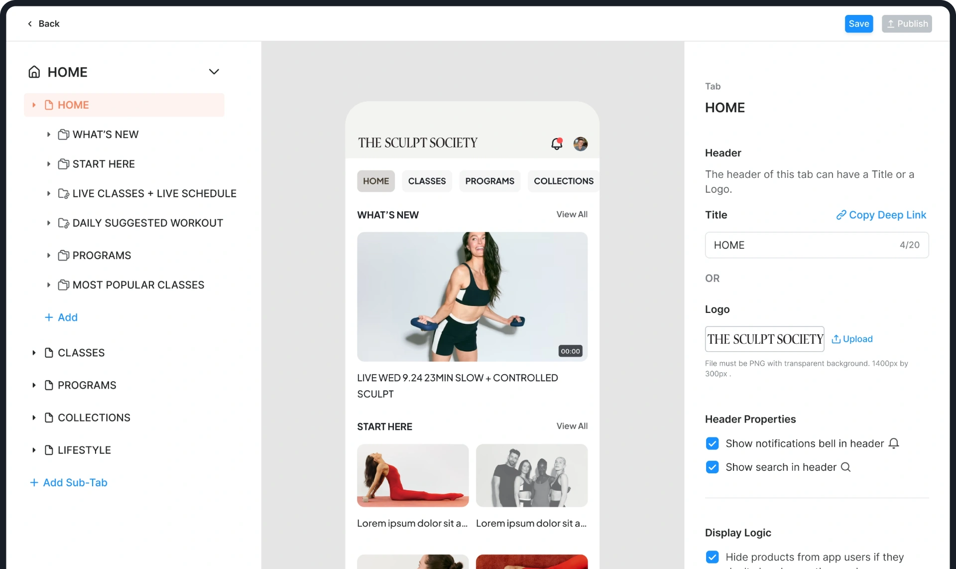 VidApp Builder dashboard interface showing app customization tools and preview