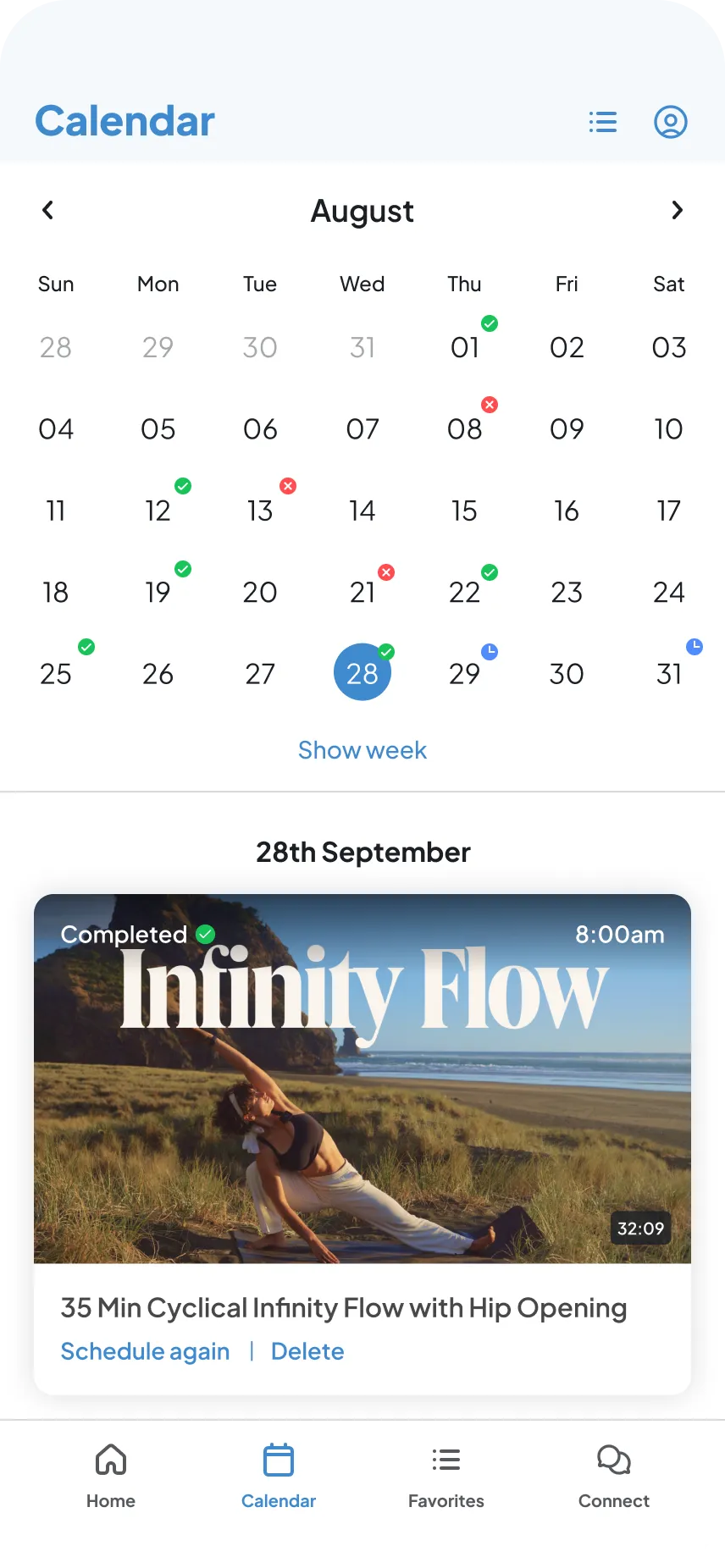 Calendar interface