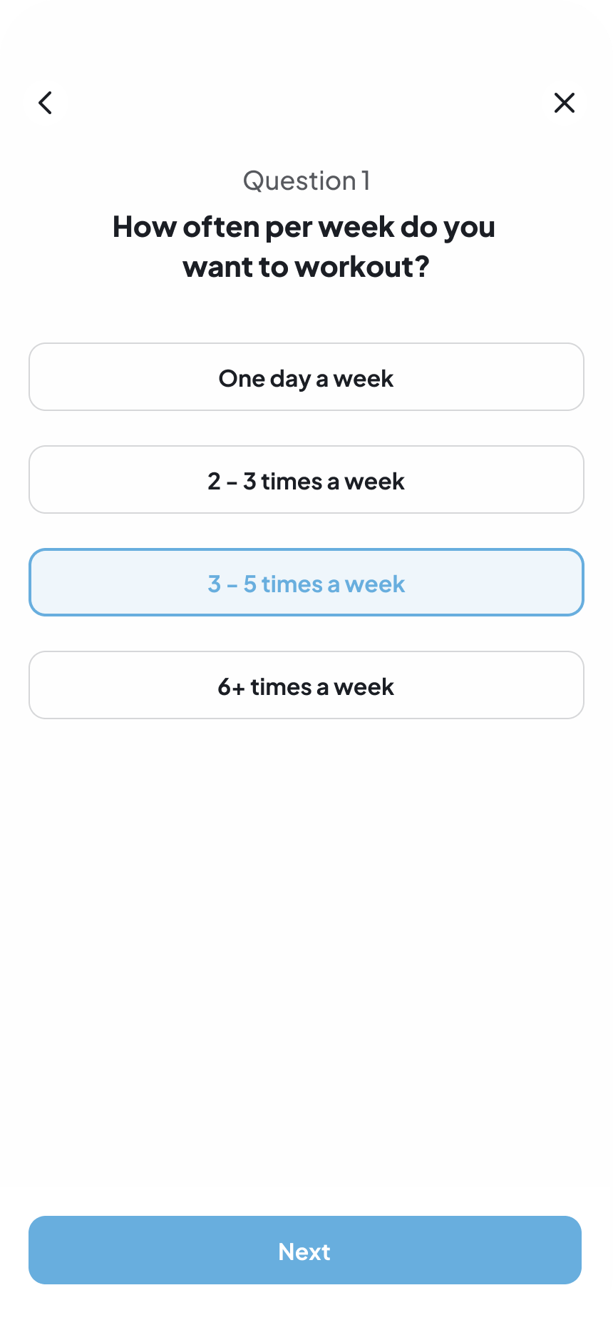 Custom onboarding quiz in app